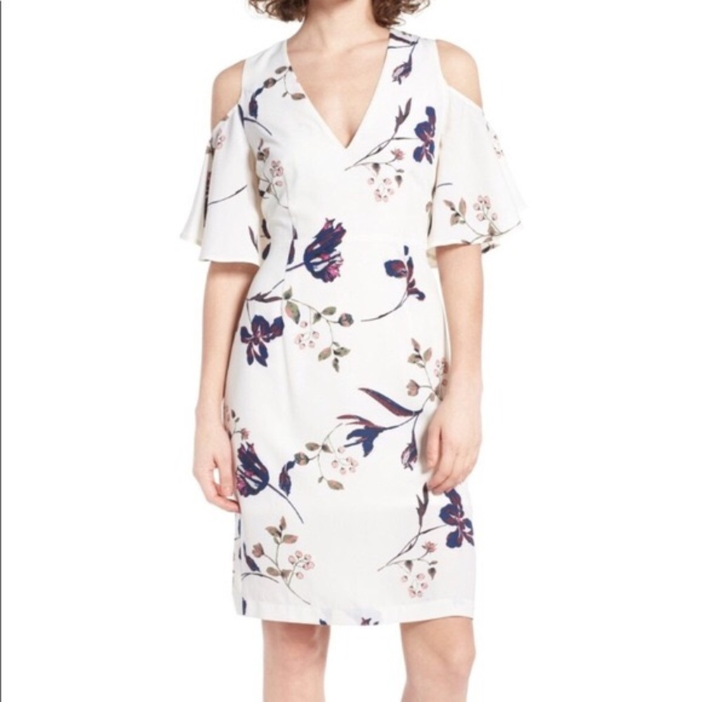 NEW Leith White Floral Open Shoulder Dress Small